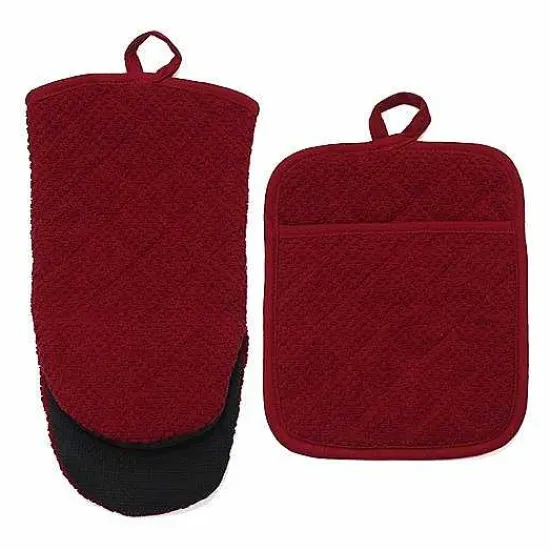 Discount Food Network Terry Neoprene Oven Mitt & Pot Holder Set Kitchen Linens