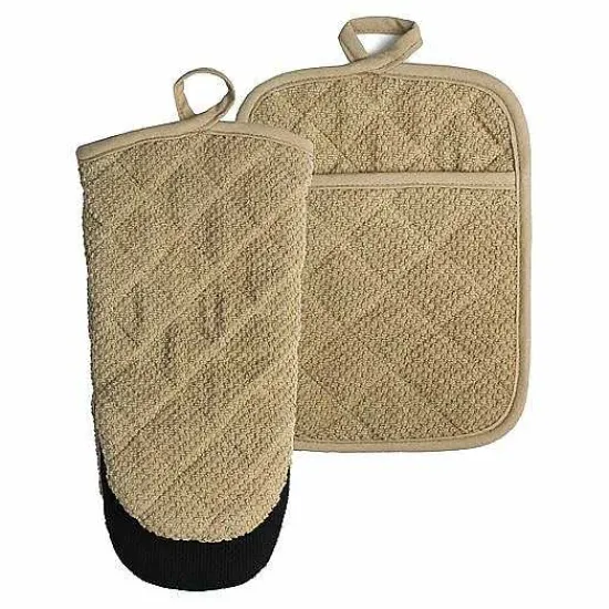 Discount Food Network Terry Neoprene Oven Mitt & Pot Holder Set Kitchen Linens