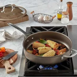 Clearance Food Network Textured Titanium 12-In. Nonstick Covered Deep Skillet Cookware & Bakeware